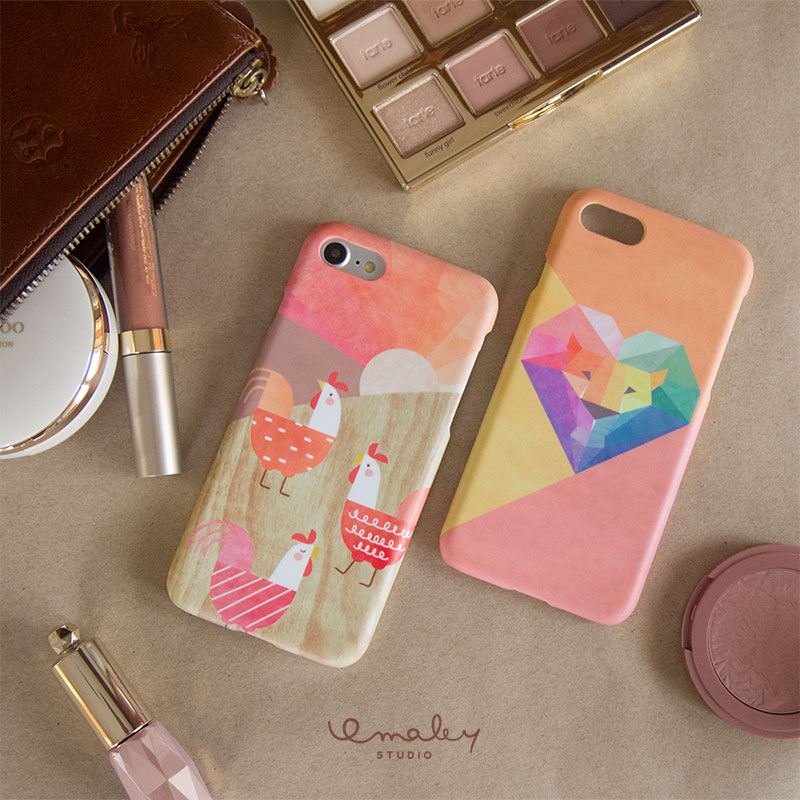 Geometric Chicken / Rooster iPhone case 手機殼 เคสไก่กุ๊กๆ - Phone Cases - Plastic Red
